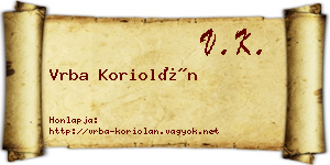 Vrba Koriolán névjegykártya